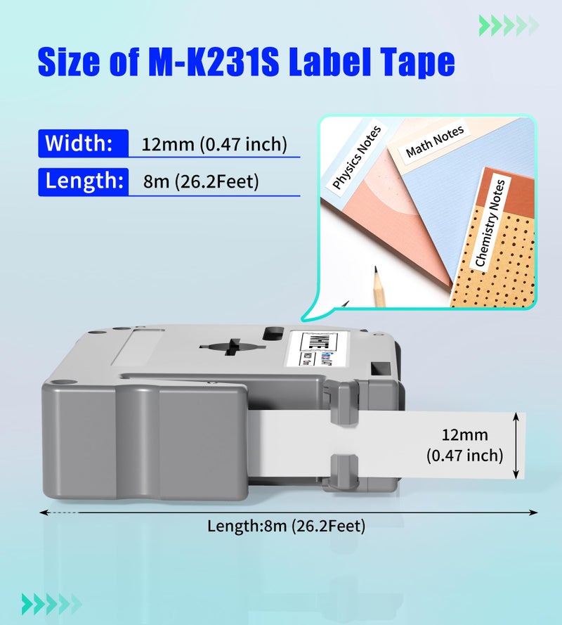 فيماكس M-K231 بديل لشريط Brother M 12 مم 0.47 بوصة أبيض M-K231s MK231s M231 شريط ملصقات بديل لـ Brother PTouch PT-M95 PT-90 PT-70 PT-65 PT-60 PT-45 عبوات صانع الملصقات 3 عبوات - Image 3
